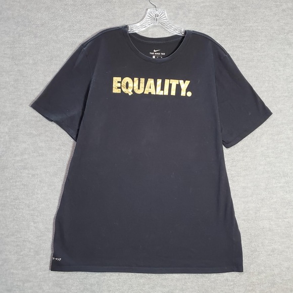 Nike Men Shirt XL Black Logo Gold Equality Short Sleeve Crew Neck Dri Fit Tee - Picture 1 of 11